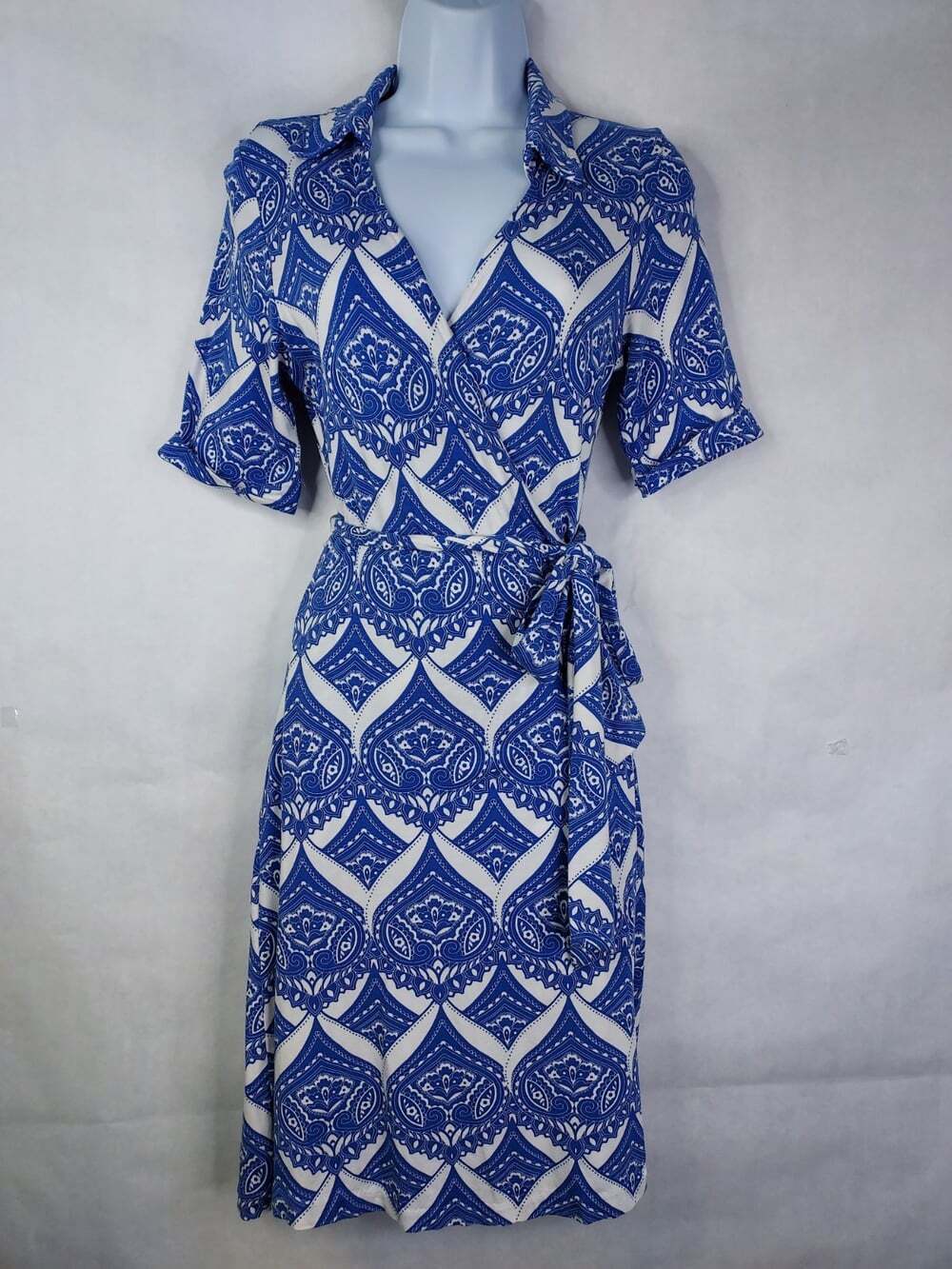 Banana Republic Wrap Dress Women's S Paisley Belted Jersey Stretch Knit Office